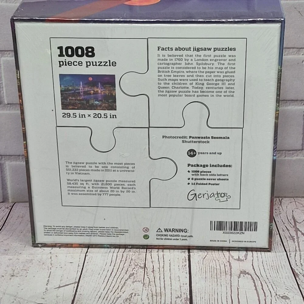 Night City On The River Puzzle 1000 Pcs Harbor Port w/Poster~Sealed~29.5x20.5 In